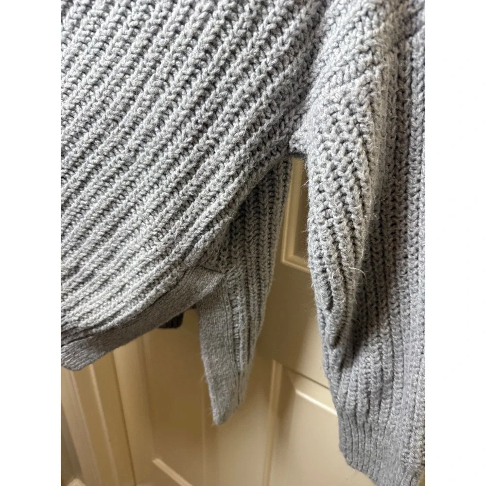 Aerie Oversized Grey Shaker Knit Crewneck Sweater Large Slouchy Cotton Blend